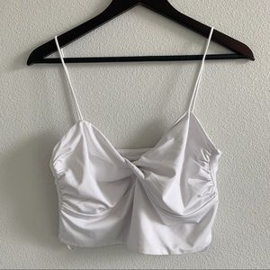 Revolve Lovers + Friends Ida Front Twist White Tank Top Cropped